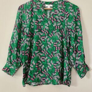 Charter Club 100% Linen Novelty Butterfly Print Kelly Green S Preppy Spring